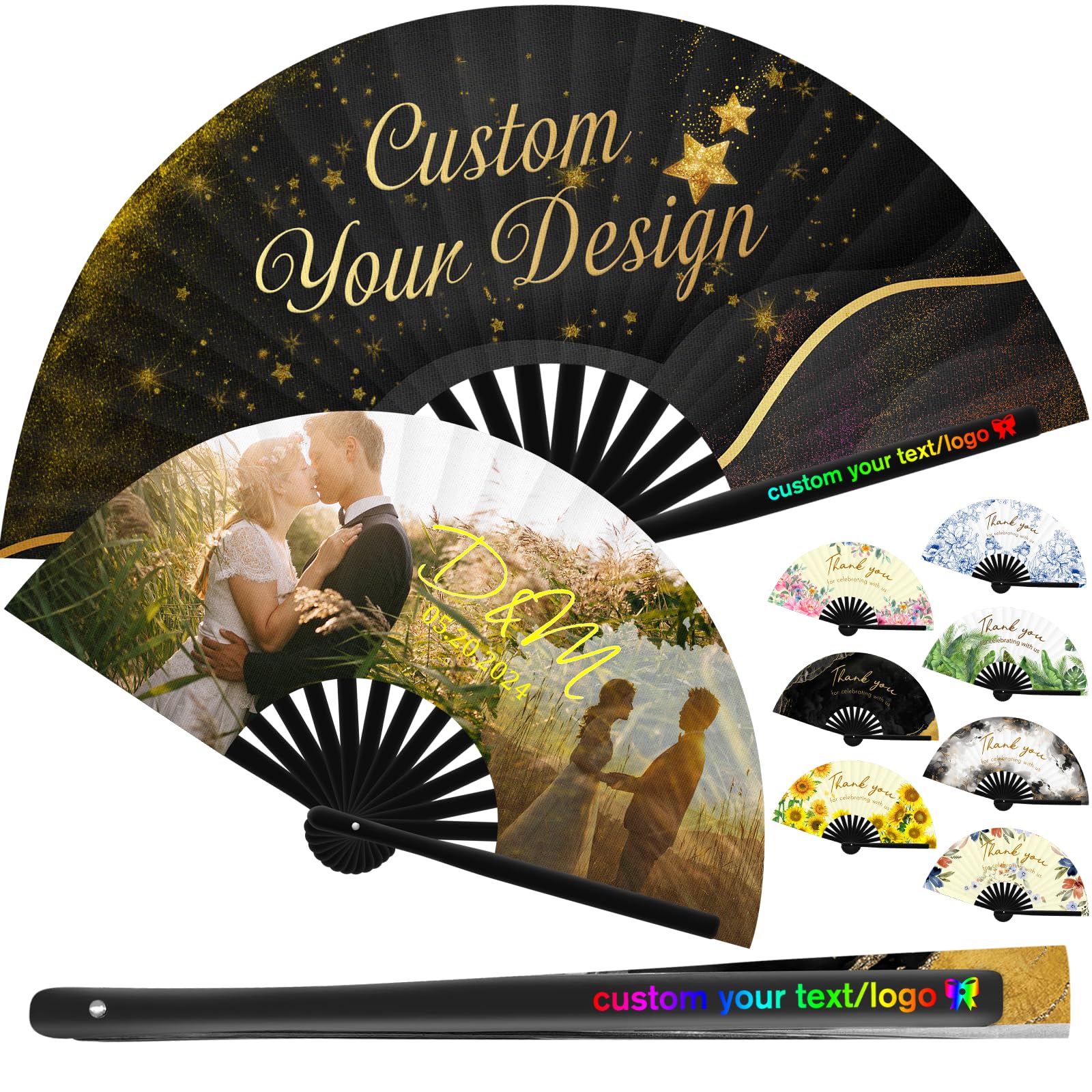 ShAxzHen Customized Fans for Line Dancing Personalized Fans Handheld Custom Decorative Folding Fans with Picture Text Logo Gift for Wedding Dancing Concert Saloon Cosplay Party Rave 13 Inch 1 Pc