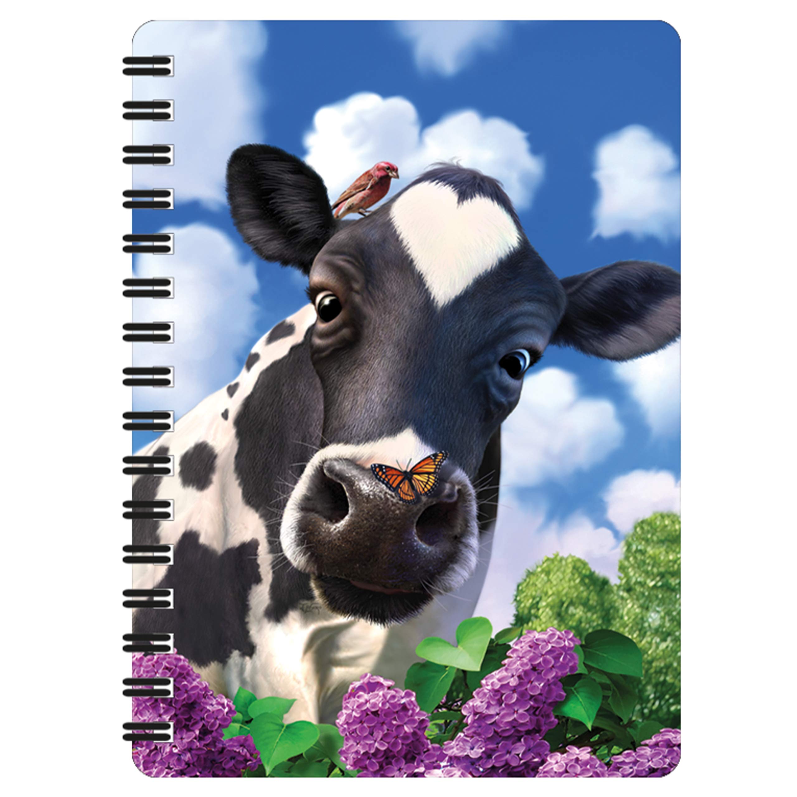 3D LiveLife Jotter - Curious Cow from Deluxebase. Lenticular 3D Farm 6x4 Spiral Notebook with plain recycled paper pages. Artwork licensed from renowned artist Jerry LoFaro
