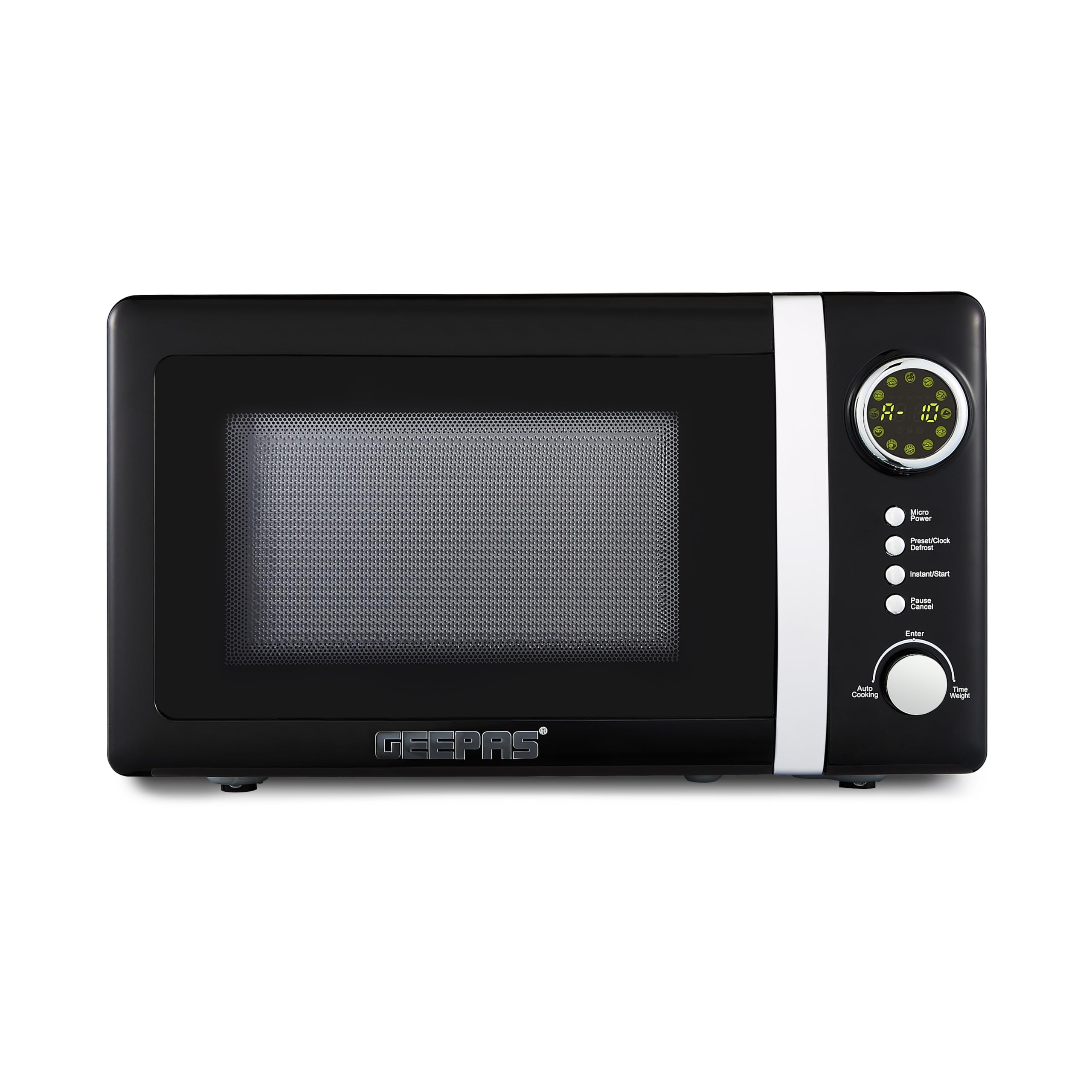 GEEPAS 20 Litre 700W Digital Freestanding Microwave Oven with Variable Power Levels, Automatic Defrost Countertop Microwave with Safety Lock, 12 Preset Cooking Functions | Black | Retrovive