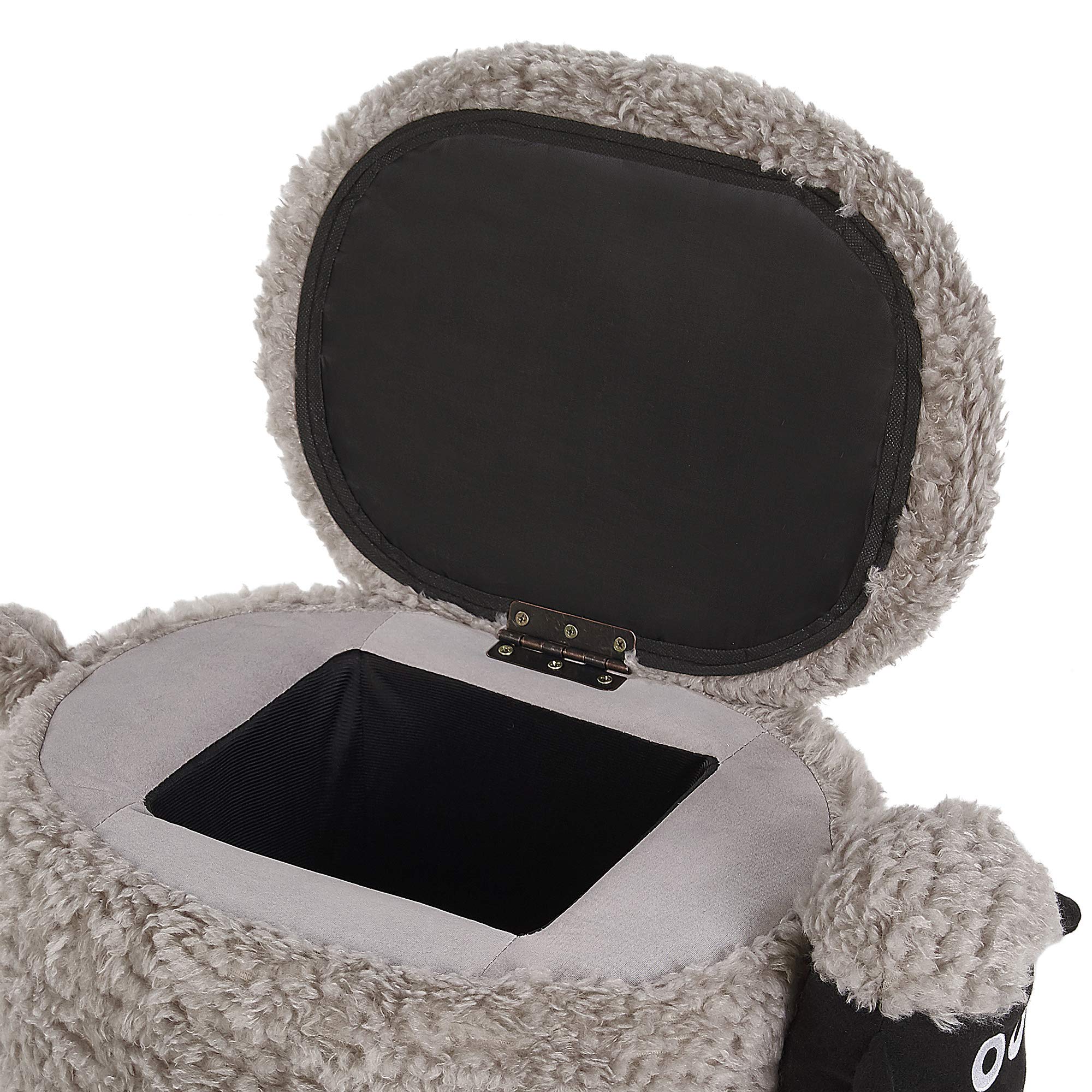 Beliani Pouf Tabouret pour Enfant en Forme de Mouton en Tissu Gris et Pieds Bois avec Coffre de Rangement