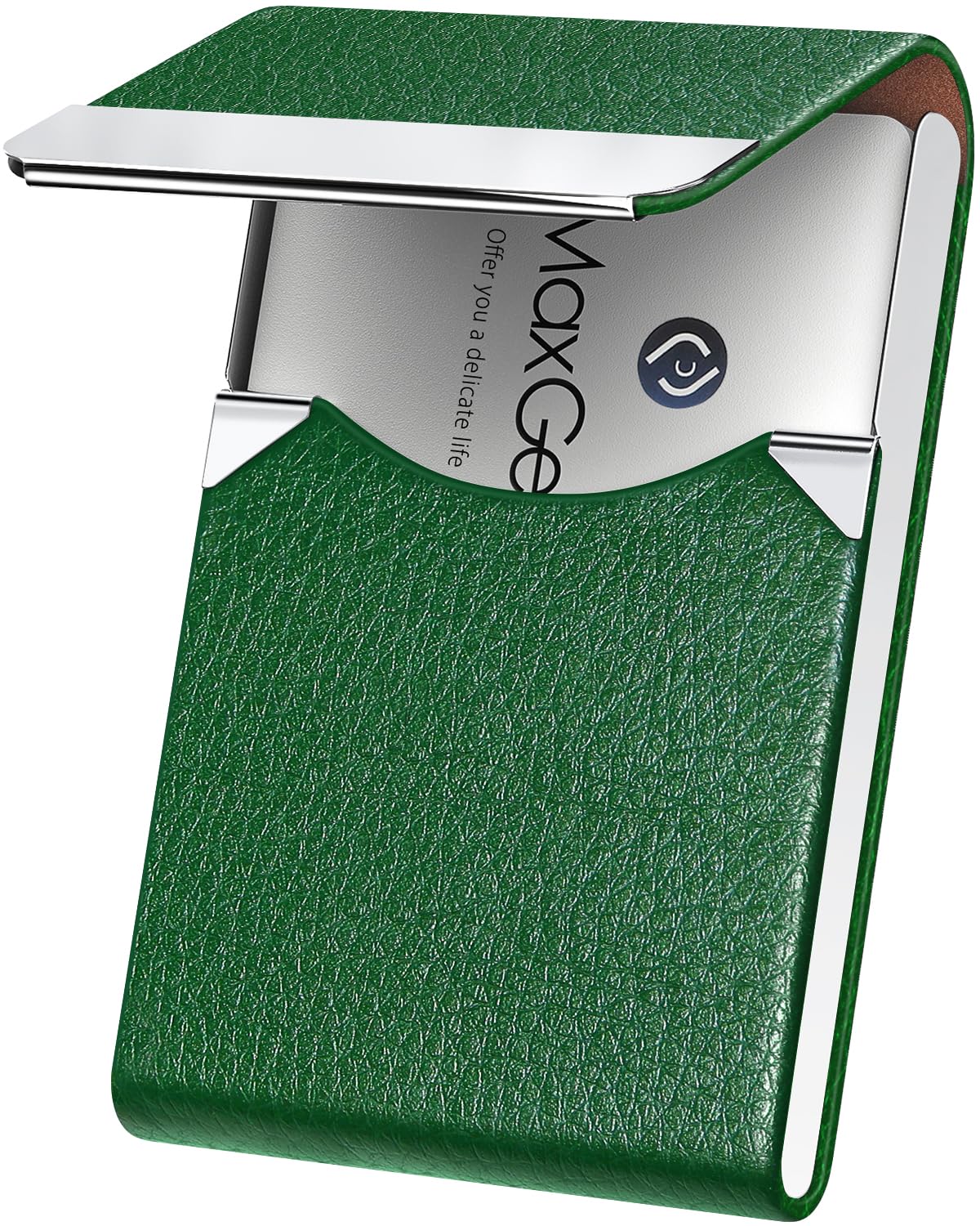 MaxGear Business Card Holder, Slim PU Leather & Stainless Steel Business Card Case for Men & Women, RFID Blocking Name Card Holder with Magnetic