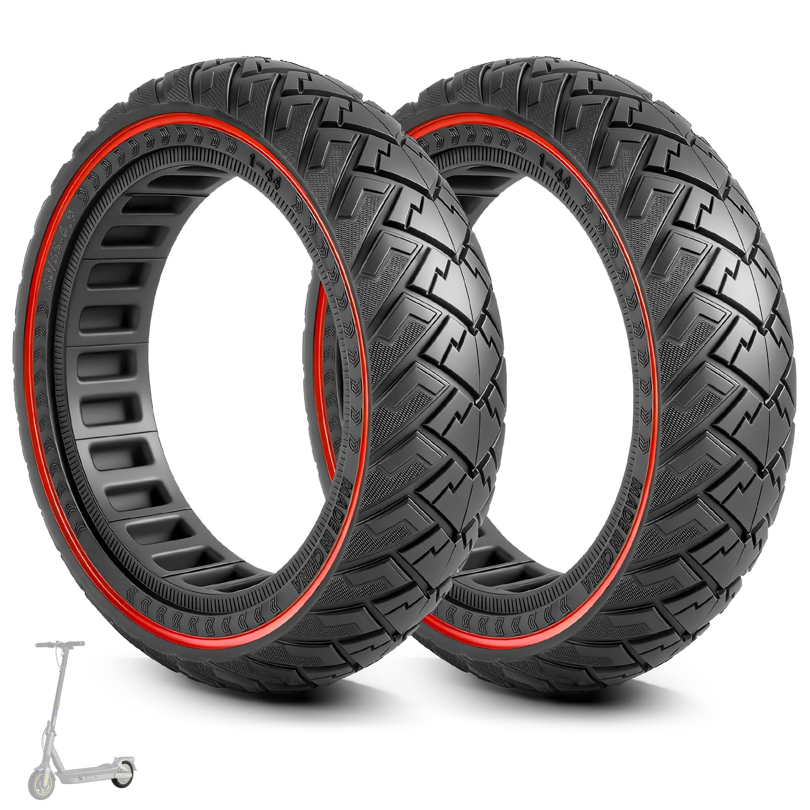 60/65-6,9 Pneu Plein pour Ninebot Max G2 G2D G2E G65 Scooter 10" Tire Avant/Arrière Caoutchouc Accessoires de Rechange (Rouge-2)
