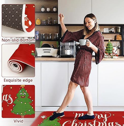 Miniatura 4 de Yinhua Alfombras de cocina de Navidad para piso, lindas alfombrillas de cocina de Papá Noel con 8 calcomanías antideslizantes, alfombras de cocina