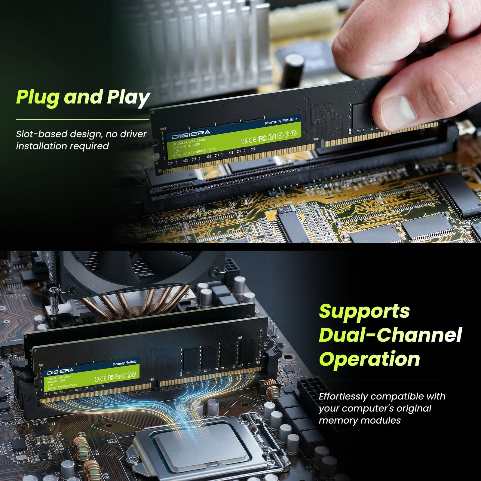 8GB DDR4 2666 MHz DIGIERA DU260 UDIMM Desktop RAM 288-Pin, 1,2 V, CL19, Non-ECC Speichermodul
