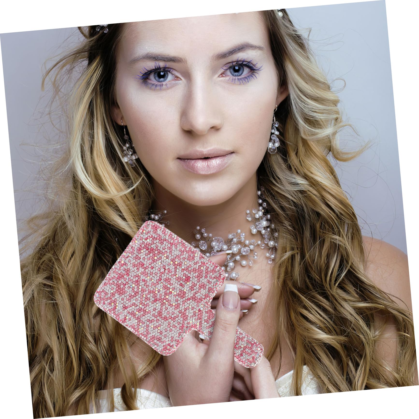 CALLARON Rhinestone Handheld Makeup Mirror Lightweight Square Design for Women Portable Cosmetic Mirror for Chic Present for Makeup Artists and Friends and Decorative
