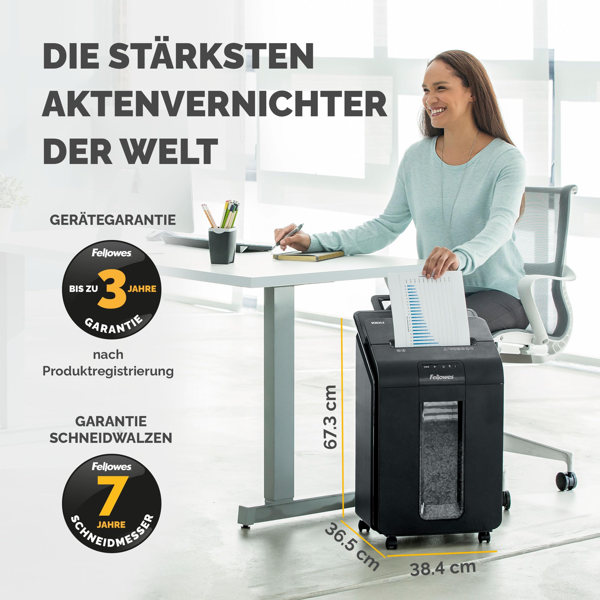 Fellowes Aktenvernichter Autofeed, 100 Blatt Minicut (P4), Papierschredder Hybrid mit automatischem und manuellem Einzug für Büro, AutoMax 100M Schredder, sehr leiser Aktenvernichter, 23L Papierkorb