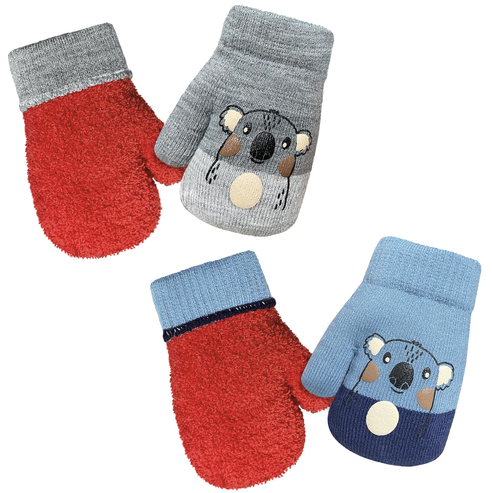 2 Paar Handschuhe Kinder 1-3 Jahre, Handschuhe Winter Fäustlinge Kinder, Winterhandschuhe Kinder, Cartoon Kinderhandschuhe, für Kinder Mädchen Jungen Spielen, Laufen, Skifahren Bedarf