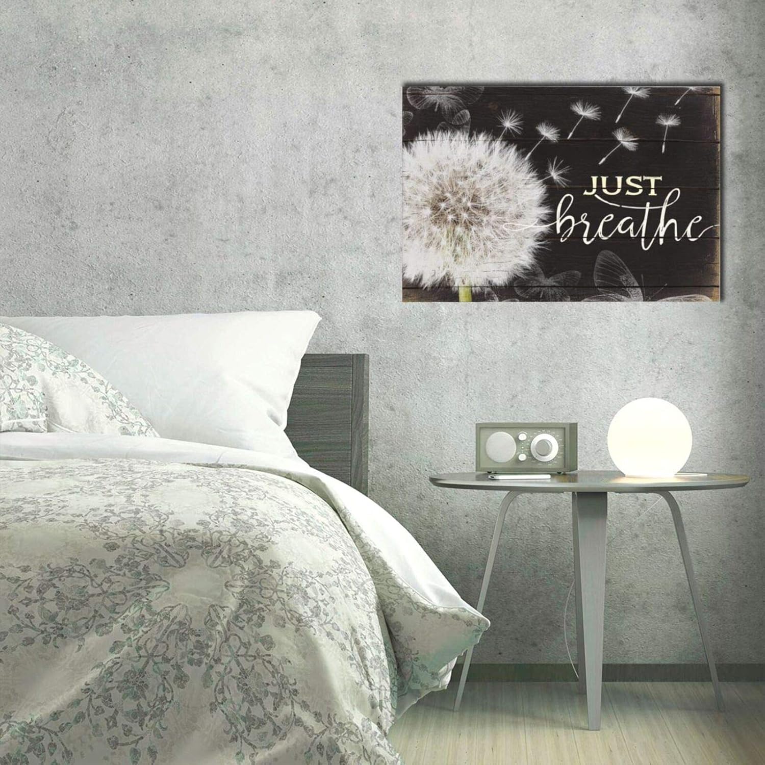 Just Breathe Wall Art Rustic Dandelion Canvas Black And White Flower Floral Painting Botanical Picture Giclee Matte Prints Home Decor For Kitchen Bedroom Living Room Bathroom 16x24 Inch