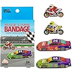 BioSwiss Bandages, Race Cars Shaped Self Adhesive Bandage Set, Latex Free, Sterile Wound Care, 24 Count