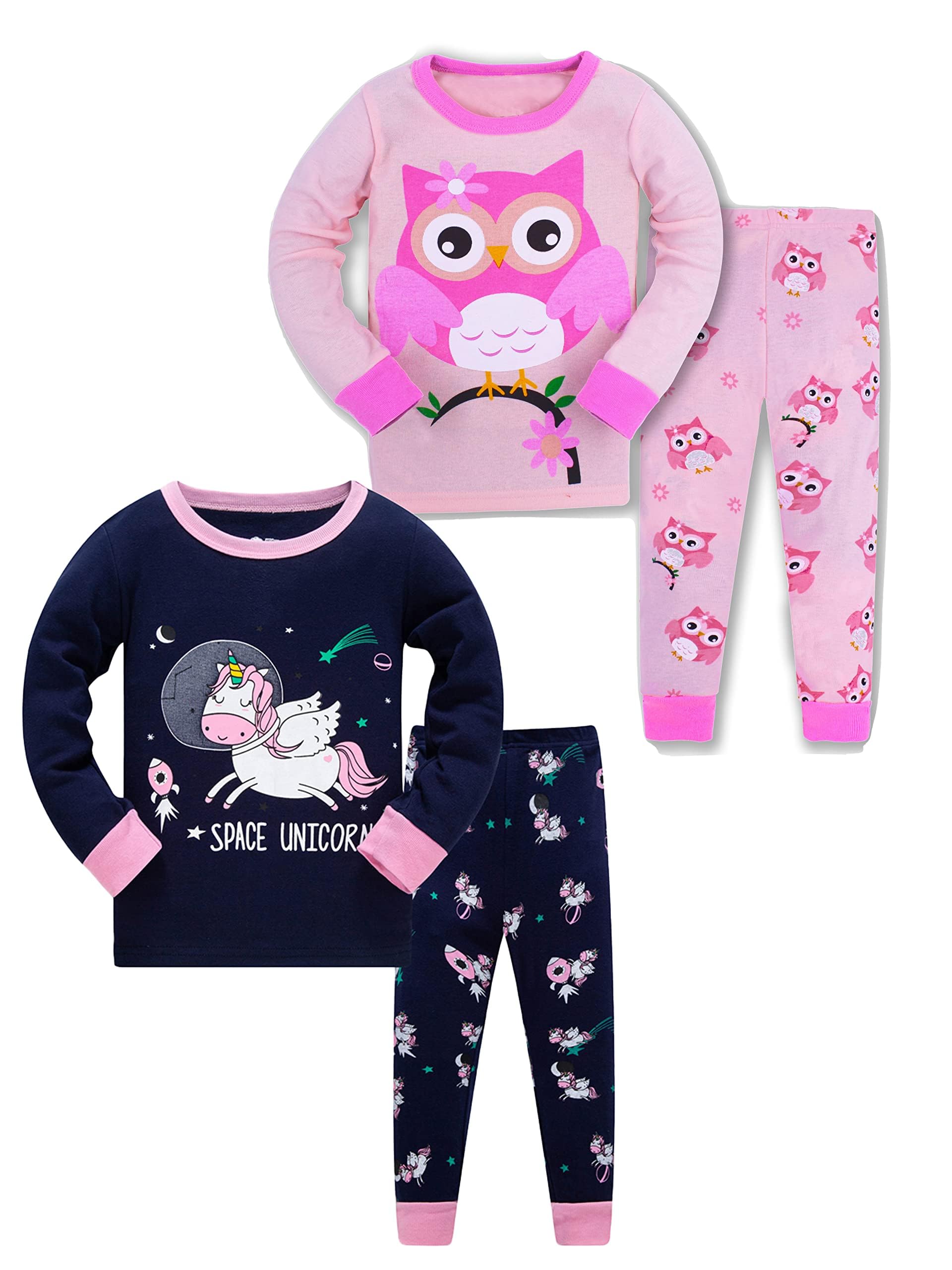 SOIBEEN Mädchen Pyjamas Set Pyjamas 100% Baumwolle PJs Langarm Kurzarm Nachtwäsche 2-12 Jahre