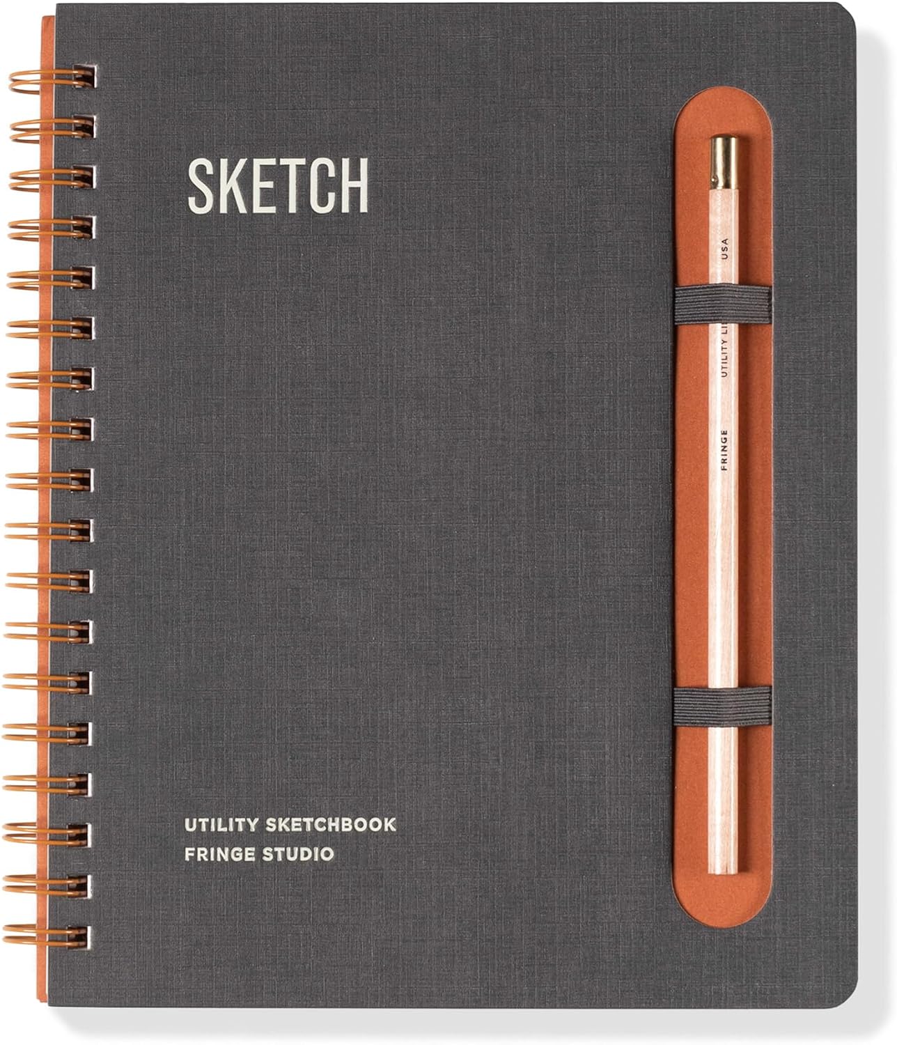 Fringe Studio Two-Layer Hardcover Textured Paper Spiral Sketchbook w/Pencil, "UTILITY PALLADIO", Approx. 7.75” w x 10.75” h, 60 Perforated Sheets, Utility Collection (805SP001)