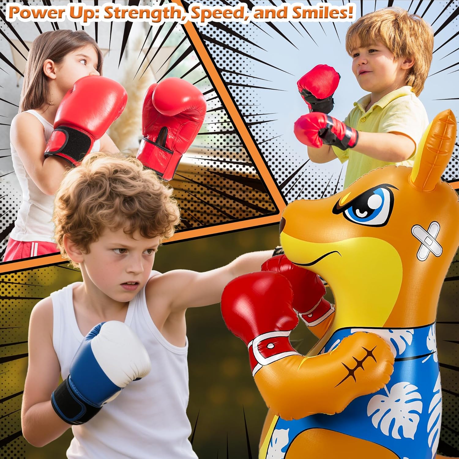 Kids Punching Bag with Air Pump, 50” Freestanding Inflatable Boxing Training Bag for Ages 3-8, Bounce Back Reflex Punching Bag for Fitness & Coordination