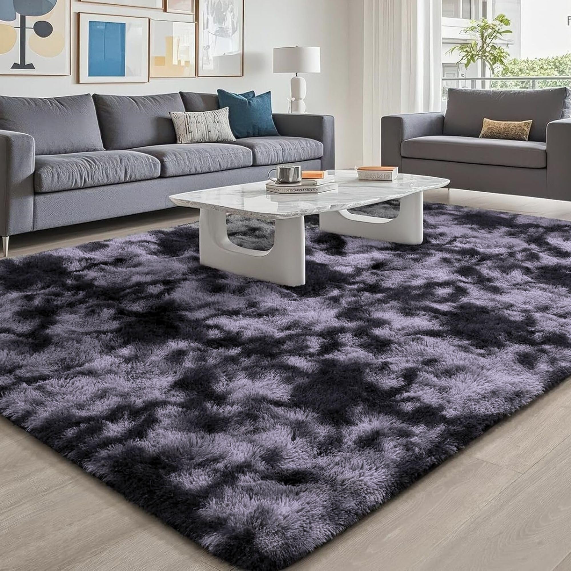 Aspire Homeware Rugs Living Room - Dark Grey Area Rugs for Bedroom Anti Slip - Modern Super Soft Thick Pile Fluffy Shaggy Rug Non Shedding (Tye-Dye Grey, 120x170 cm)