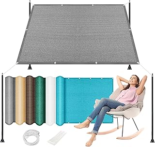 Sonnensegel Sonnenschutz 100 x 200 cm (Nach Mass) Markisenstoff 95% UV Schutz Schattierungsnetz Leichtgewicht Überdachung mit Spannseilen für Außenbereich, Garten, Hellgrau