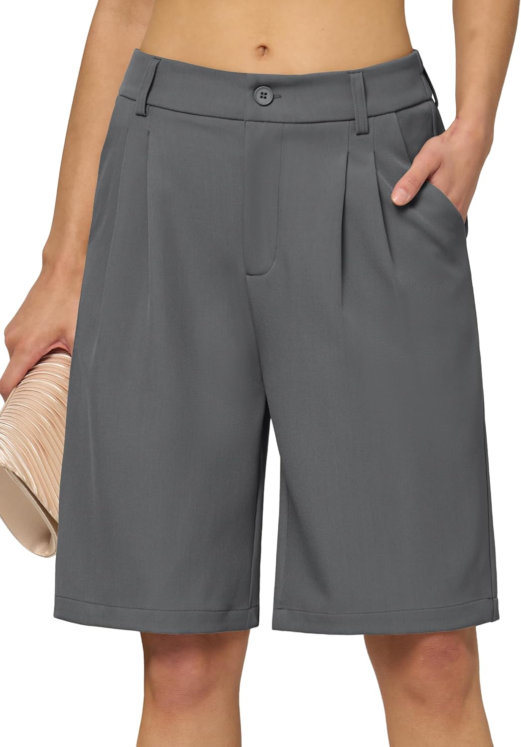 Women's Bermuda Dress Shorts Wide Leg Long Shorts High Waisted Dressy Casual with Pockets 10"