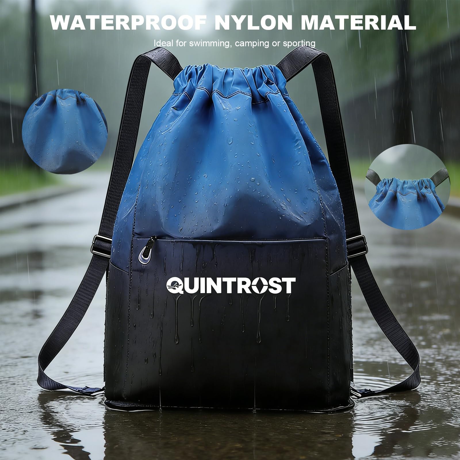 Quintrost Mochilas de Cuerdas Impermeable Bolsa de Deporte, Gran Capacidad Nylon Mochila de Gimnasio con Cordón para Hombre Mujer, Gym Bag de Cincha para Escolar, Senderismo, Casual, Viaje, Playa - 3