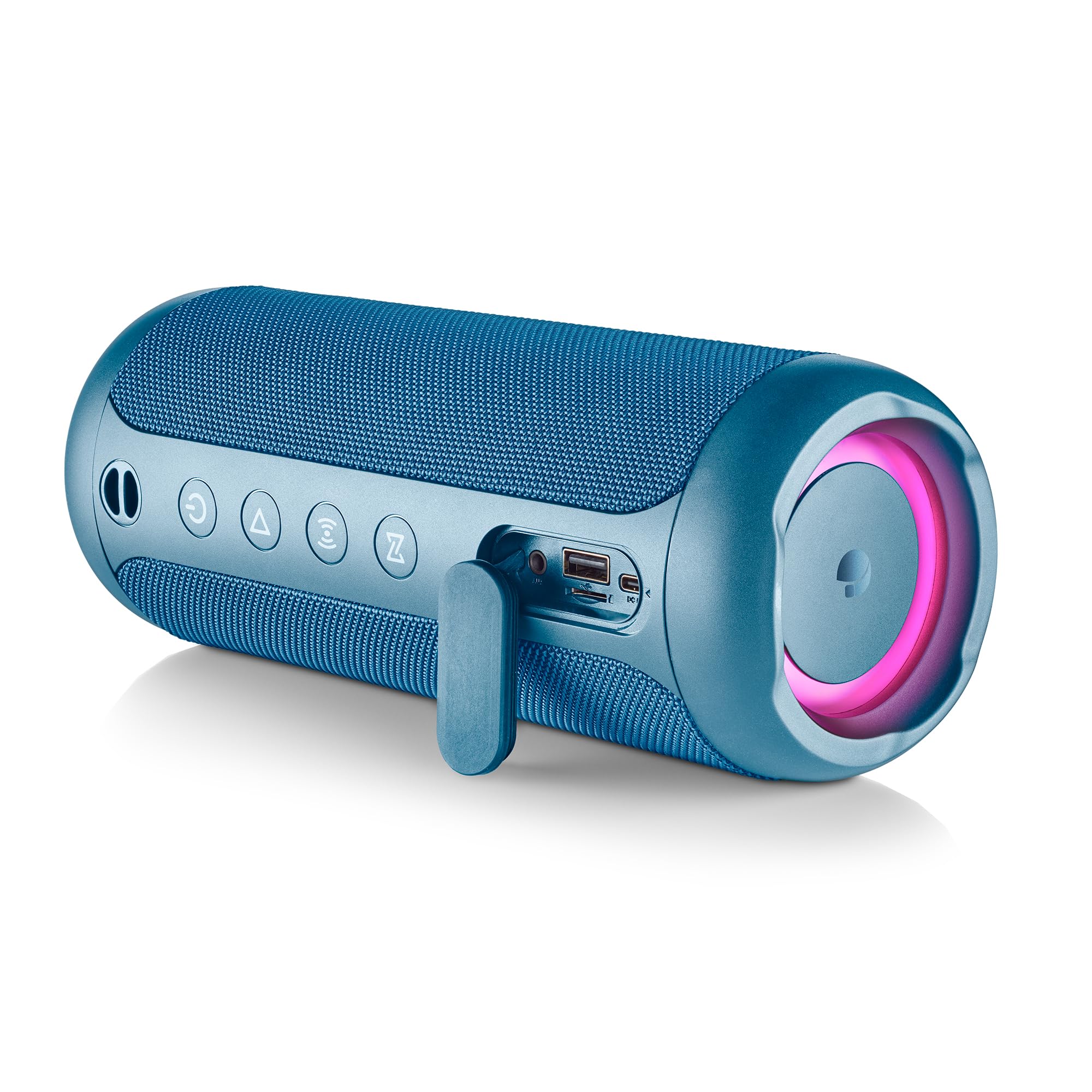 NGS Roller Furia 2 Blue – Altoparlante Bluetooth portatile 5.3, 30 W, impermeabile IPX7, luci RGB, True Wireless TWS, USB, batteria 9 ore, blu