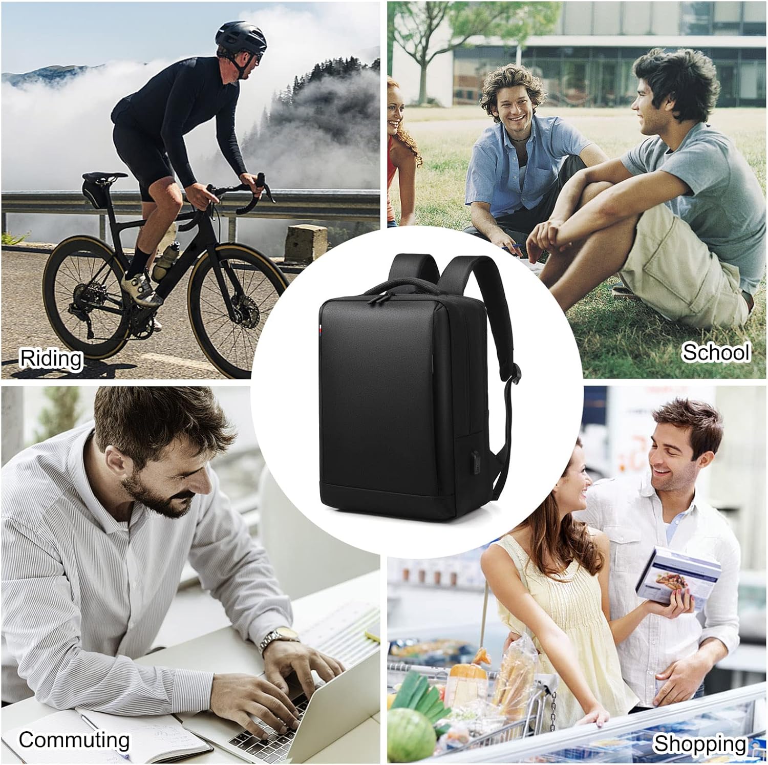 FANDARE Laptop Backpack Business Daypacks Travel Large Backpack with USB charging port Bag fits 15.6 Inch Laptop Bookbag for Men Waterproof Rucksack Black B