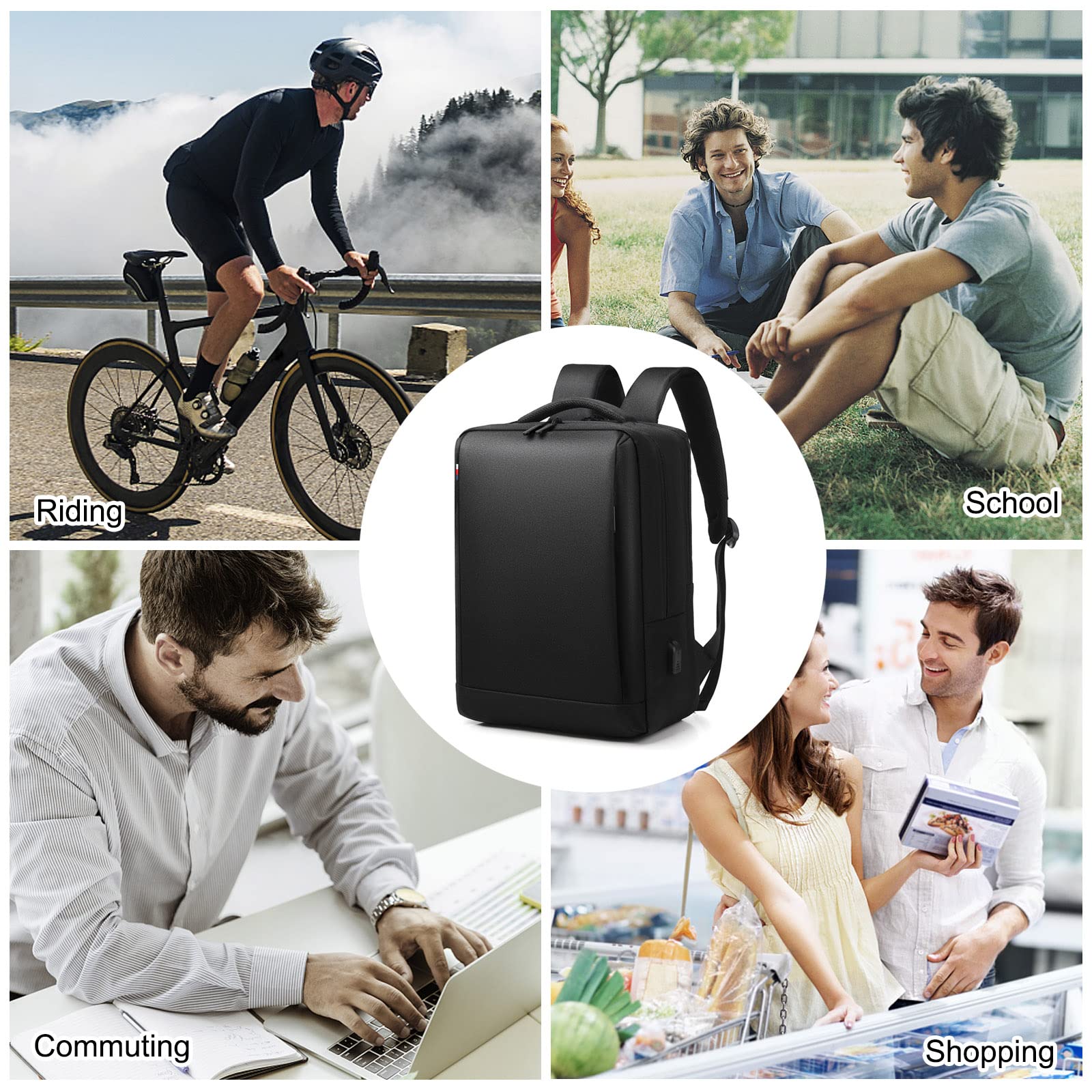 FANDARE Zaino Ufficio Uomo Zainetto Scuola con porta di ricarica USB per 15.6 Pollici PC Portatile da Donna Daypacks per Business Viaggio Lavoro Impermeabile
