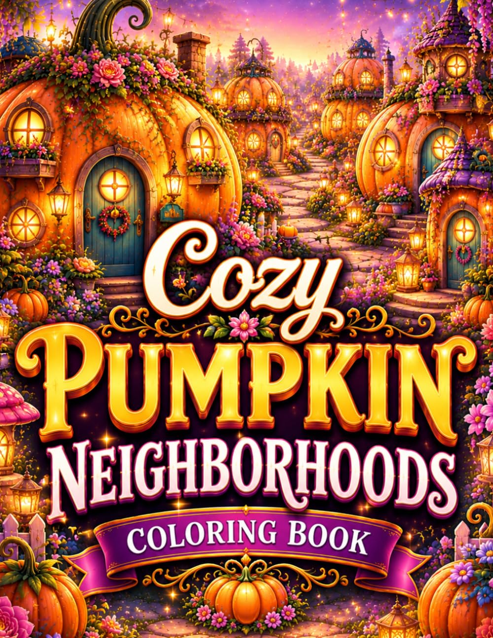 Cozy Pumpkin Neighborhoods Coloring Book: A Cozy Fantasy Coloring Book for Adults Featuring Enchanted Pumpkin Villages, Magical Pumpkin Cottages, ... Paths, Cottagecore Homes, Fantasy Landscapes