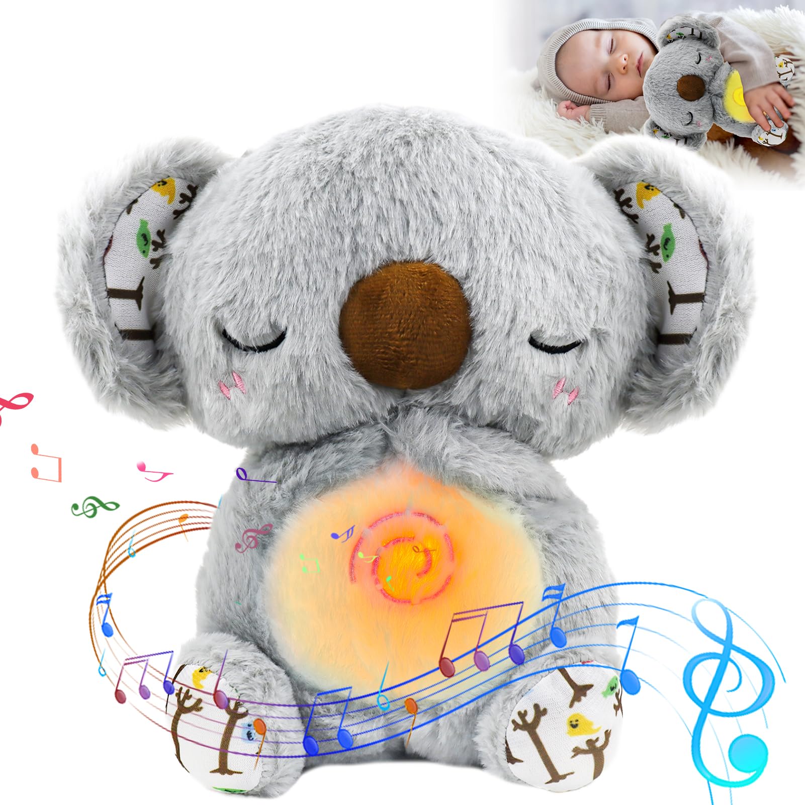 Nutria Bebe Dormir, con Luces Musicales y Movimientos Respiratorios Rítmicos, Peluche Que Respira, Peluche Que Respira para Ansiedad, Regalos para Bebes Recien Nacidos