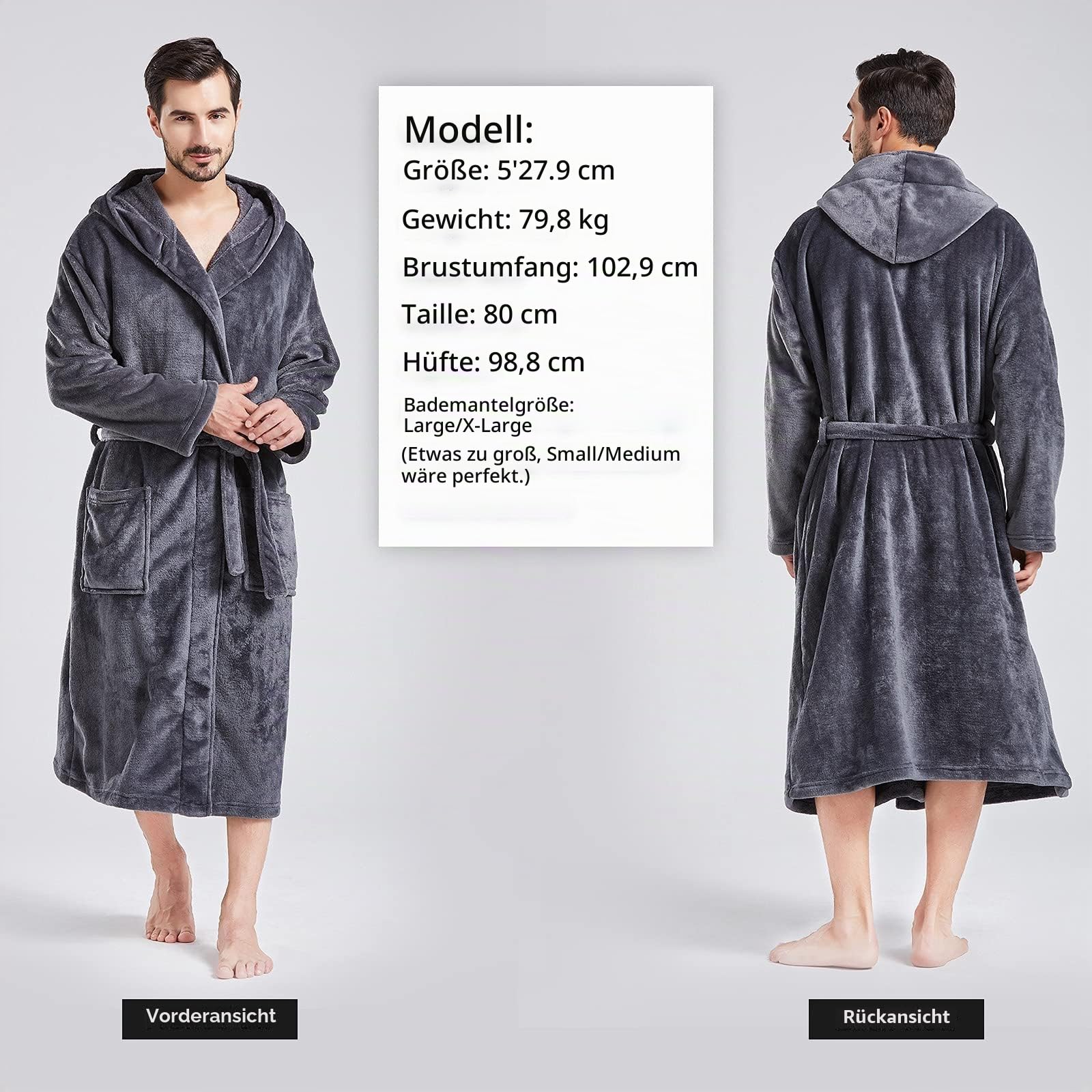 FashGudim Mens Hooded Robe Plush Shawl Collar Kimono Bathrobe Soft Warm Flannel Fleece Spa Robes House Coat Pajamas