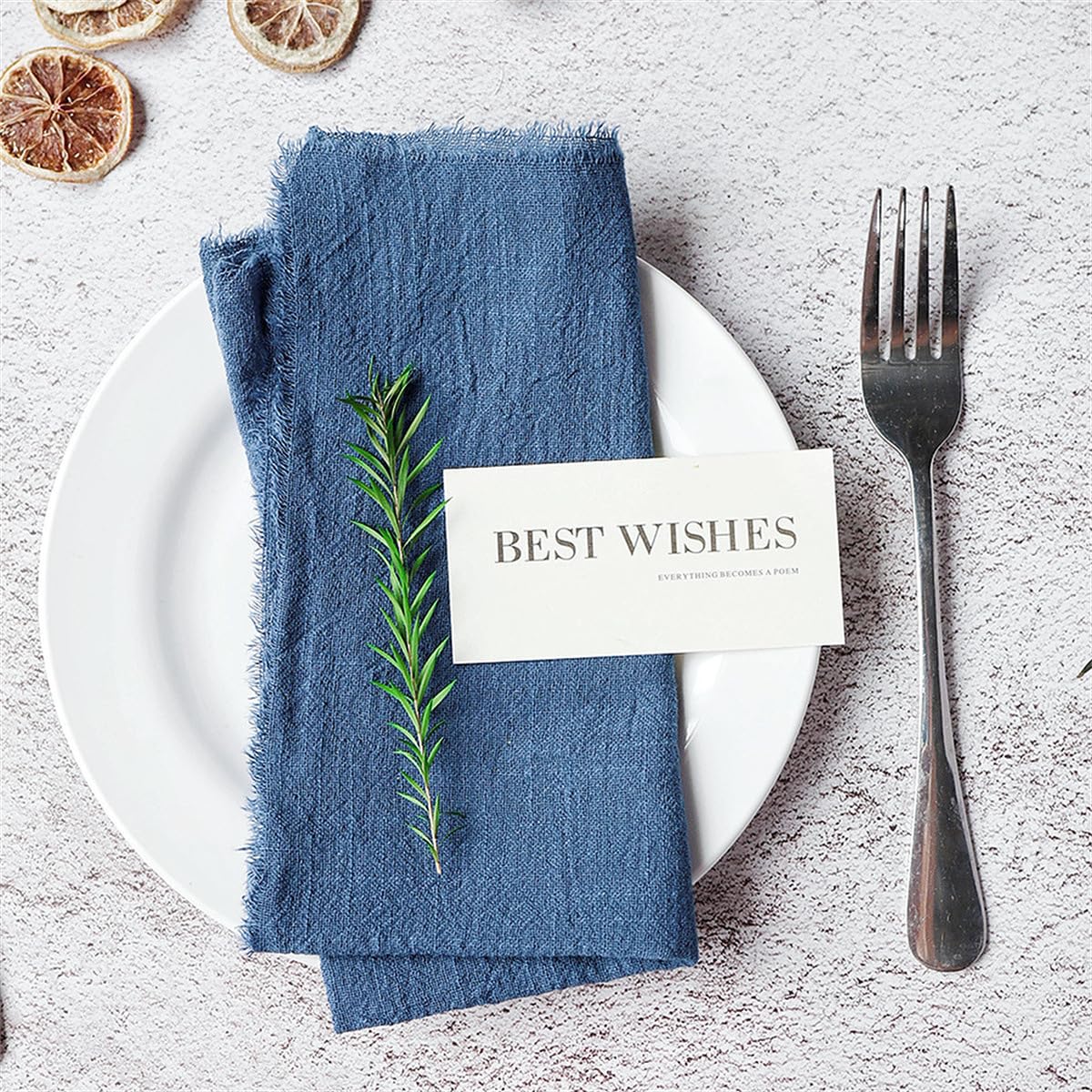 Stoffservietten 24 Stück 42x42cm weich Tischservietten Rustikale Baumwolle Servietten mit Fransen Servietten Tuch für Hotel,Restaurant,Weihnachten,Party Hochzeit Dekoration -Marineblau
