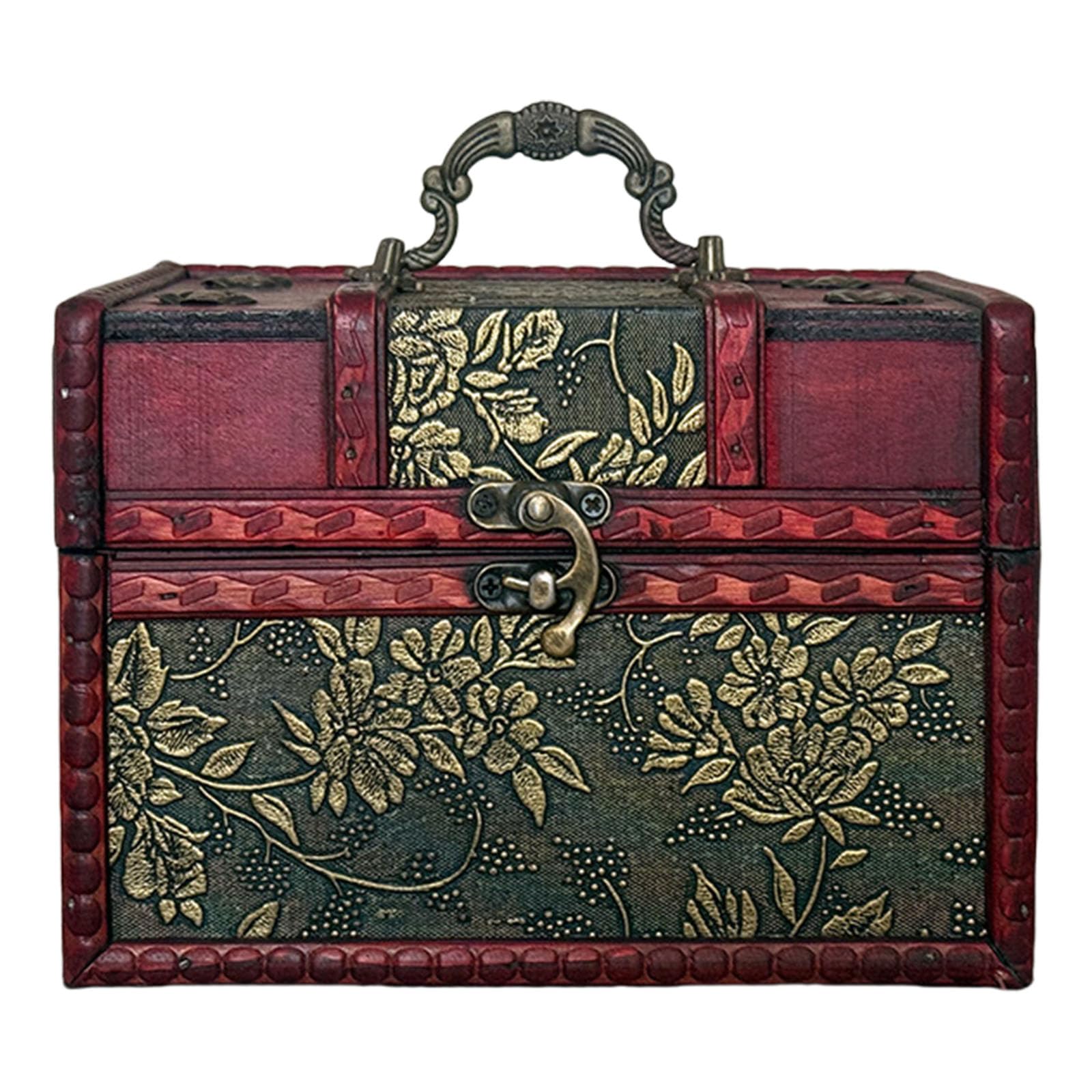 Hsioluted Wooden Treasure Chests Classical Wooden Jewelry Box for Storing Small Treasure and Home Embellishment Inlay Surfaces Box