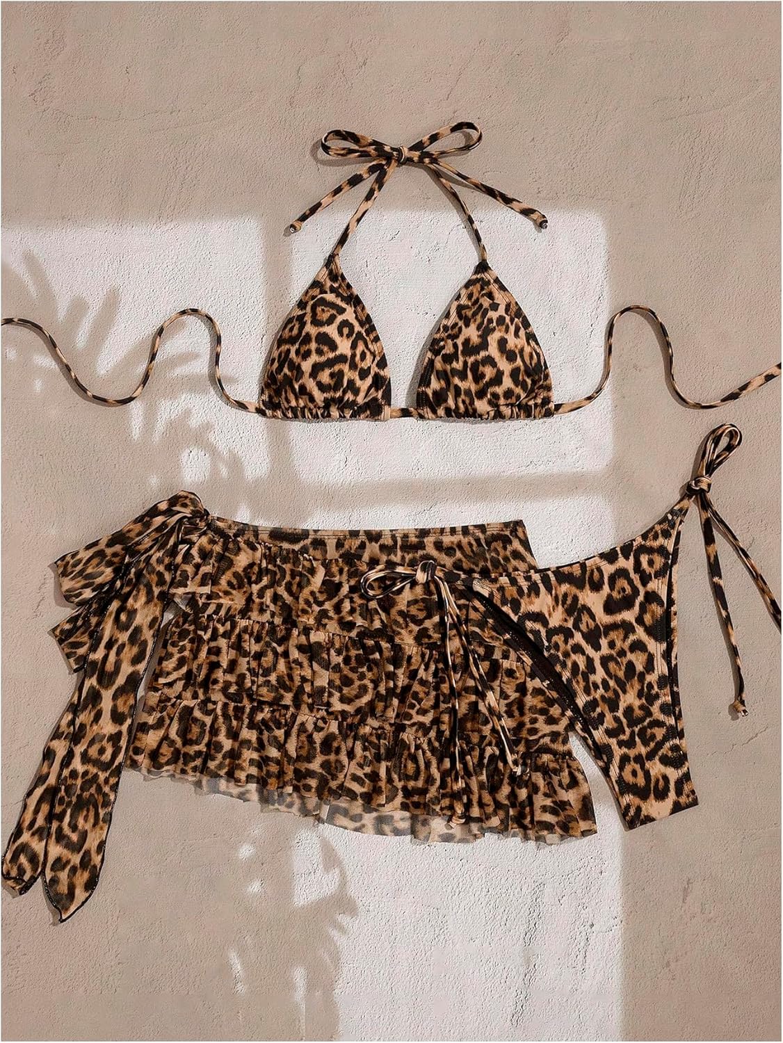 SOLY HUX Women's Leopard Bikini 3 Piece Swimsuits Halter High Cut Bathing Suit with Coverup Skirts - Image 6