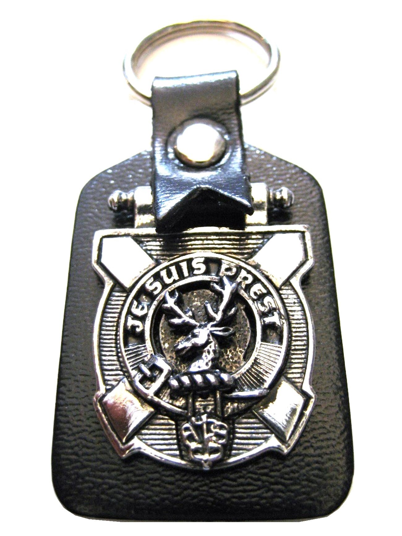 100% Pewter with Genuine Leather Fraser of Lovat Scottish Clan Crest Keyfob - Made in Scotland by Art Pewter