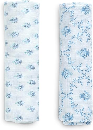 Miniatura 10 de Delta Children Mantas de muselina 100% algodón para niñas y niños, 47 x 47 pulgadas (paquete de 2), botánicos azules