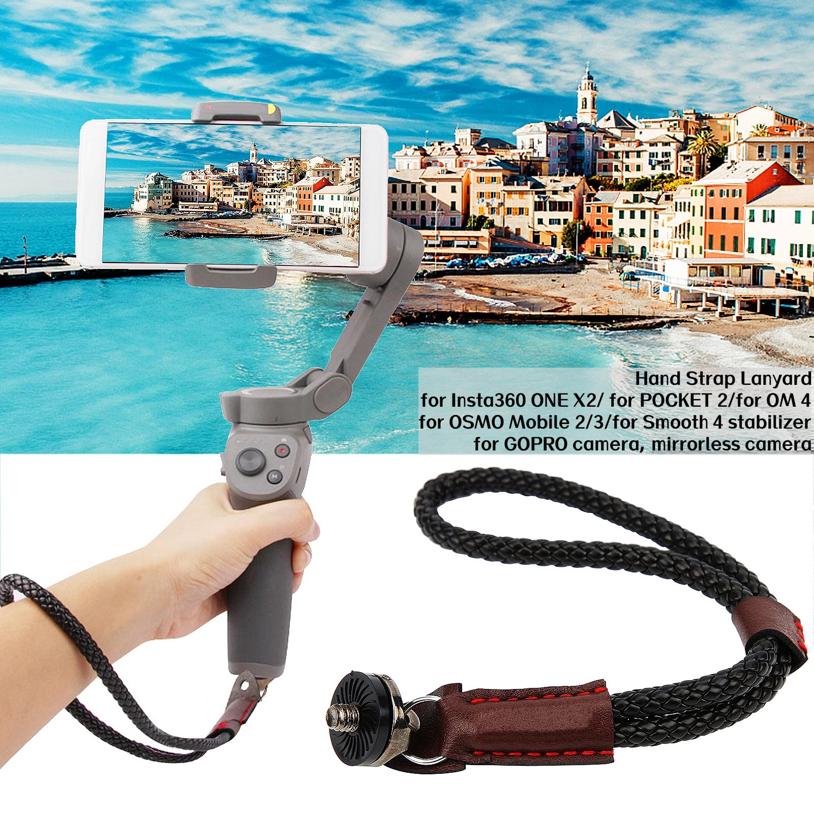 Opaska na Nadgarstek Aparatu, Uniwersalnie Regulowany Uchwyt ze Skóry PU, Smycz do ONE X2 / 2 / Mobile 2/3 / Stabilizatora 4