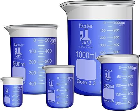 Karter Scientific 213 Boro Silicone Cate Glass Low Form Glass Beaker 5 Piece Set 50 100 250 500 1000 Ml Pack Of 5 By Karter Scientific Amazon De Stationery Office Supplies
