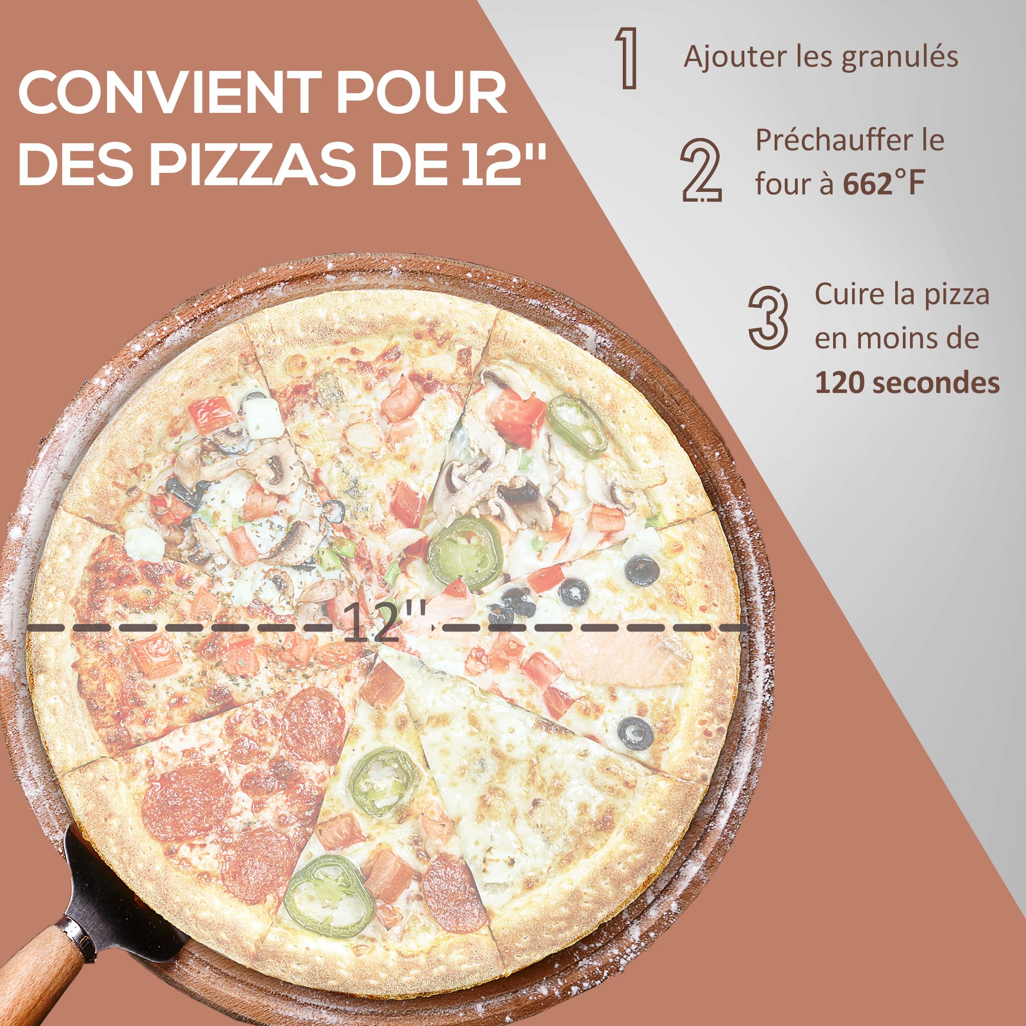 Outsunny Four à pizza extérieur au feu de bois avec pelle, pierre 30 cm, couvercle étanche - transportable, pieds pliables, cheminée amovible