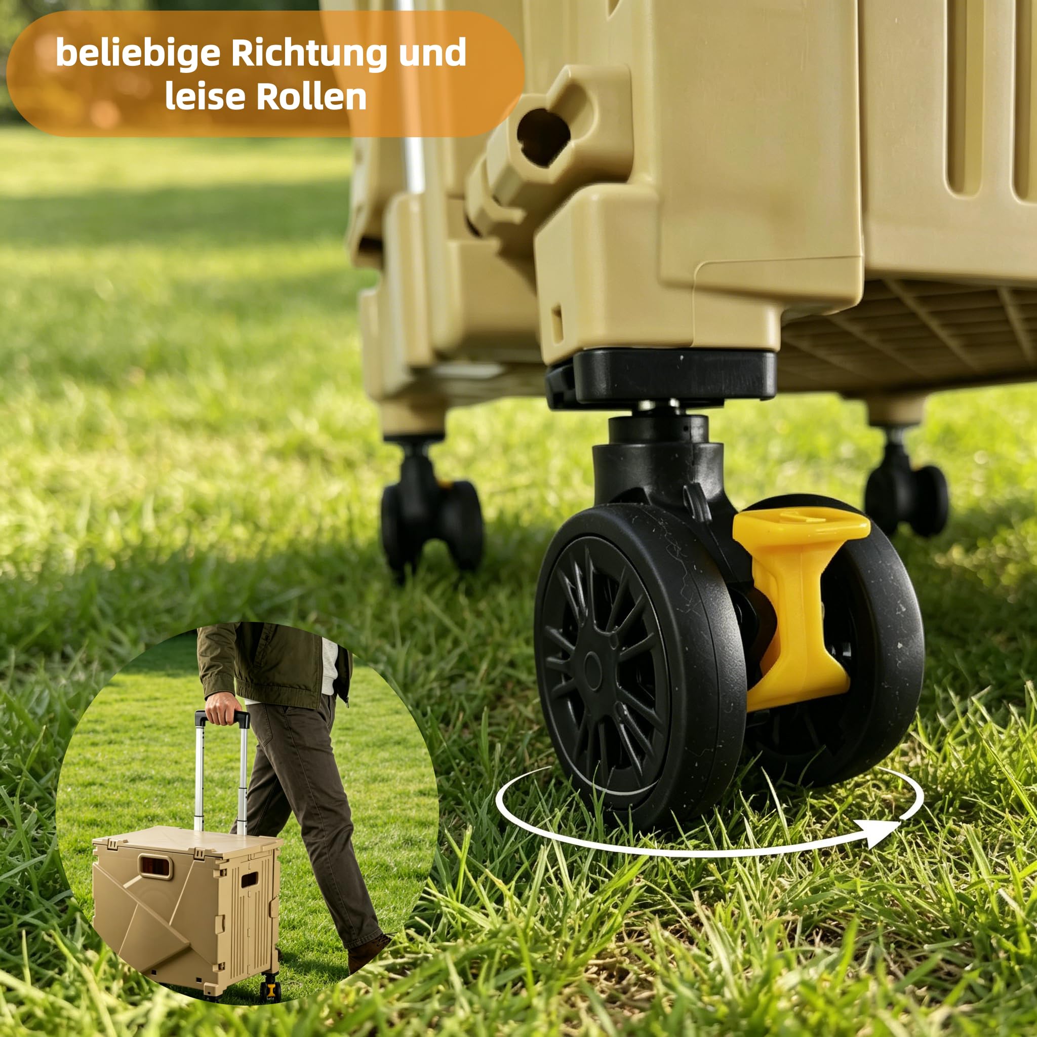 Hooha Carrello per la spesa pieghevole con ruote, carrello multiuso con doppie ruote e blocco del freno, contenitore pieghevole, ruote silenziose, ideale per insegnanti, giardino e attrezzi
