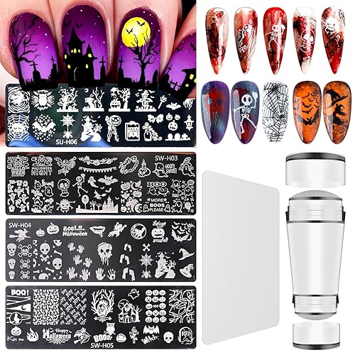 Nail Stamper Halloween Stamping Plate Kit, Dual-end Silicone French Nail