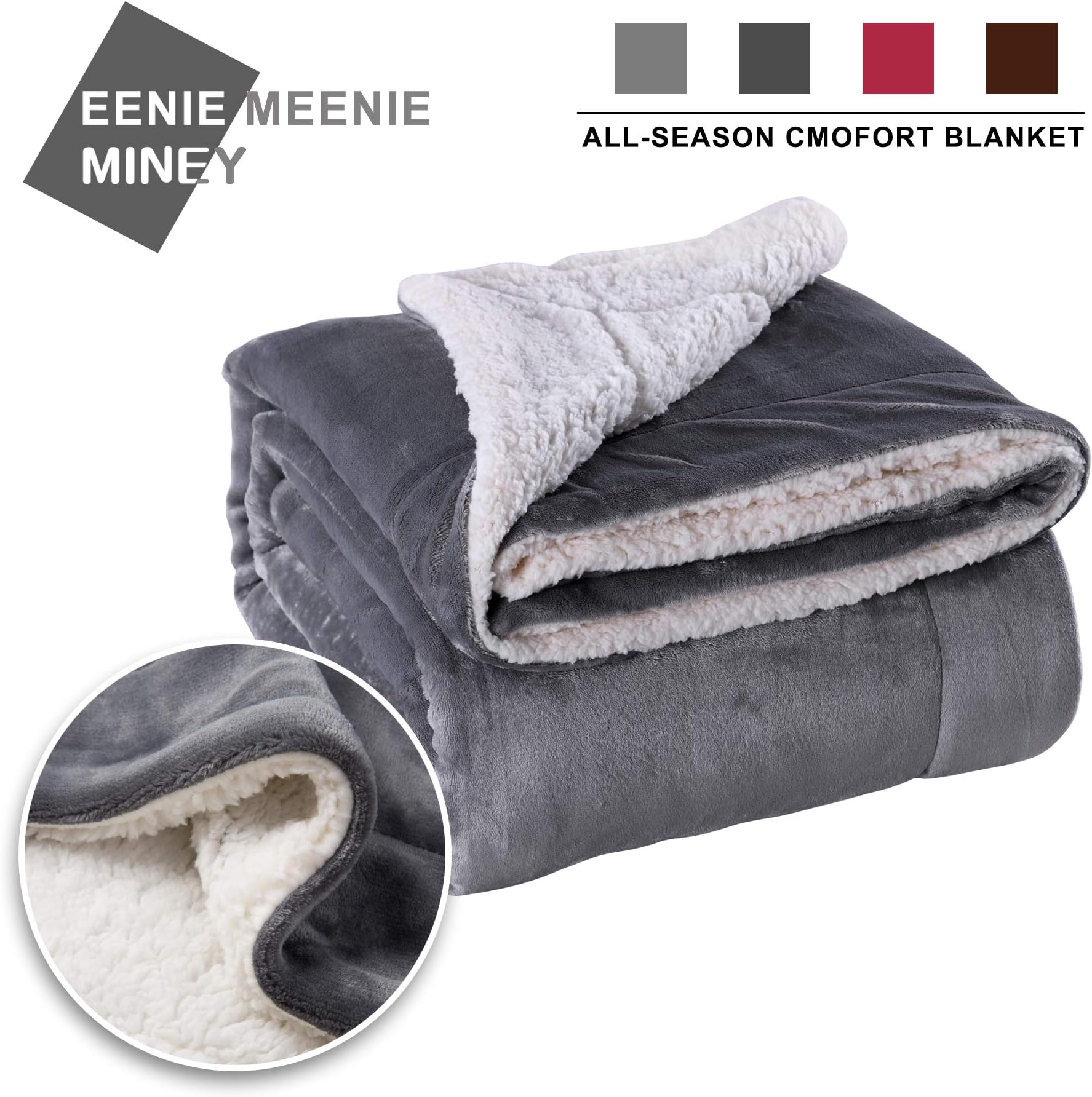 eenie meenie miney Grey Sherpa Throw Blanket for winter dark grey 220x240 CM thick fleece kingsize blanket throws warm and soft