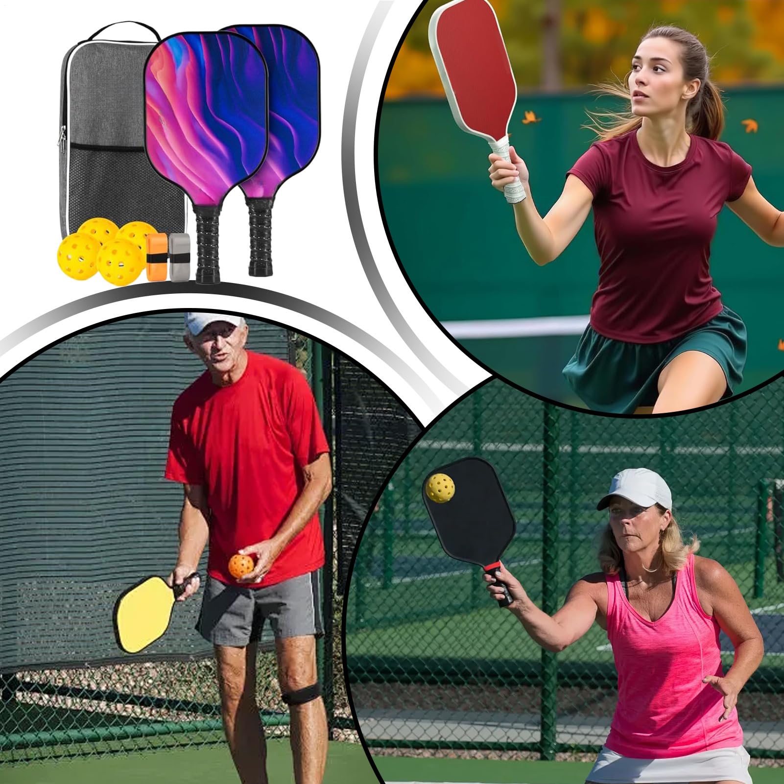 Racchetta da pickleball | Racchette leggere da palla | Racchette in fibra di vetro leggere ed ergonomiche per sport a casa, all'aperto, interno, esercizio per uomini, donne e bambini