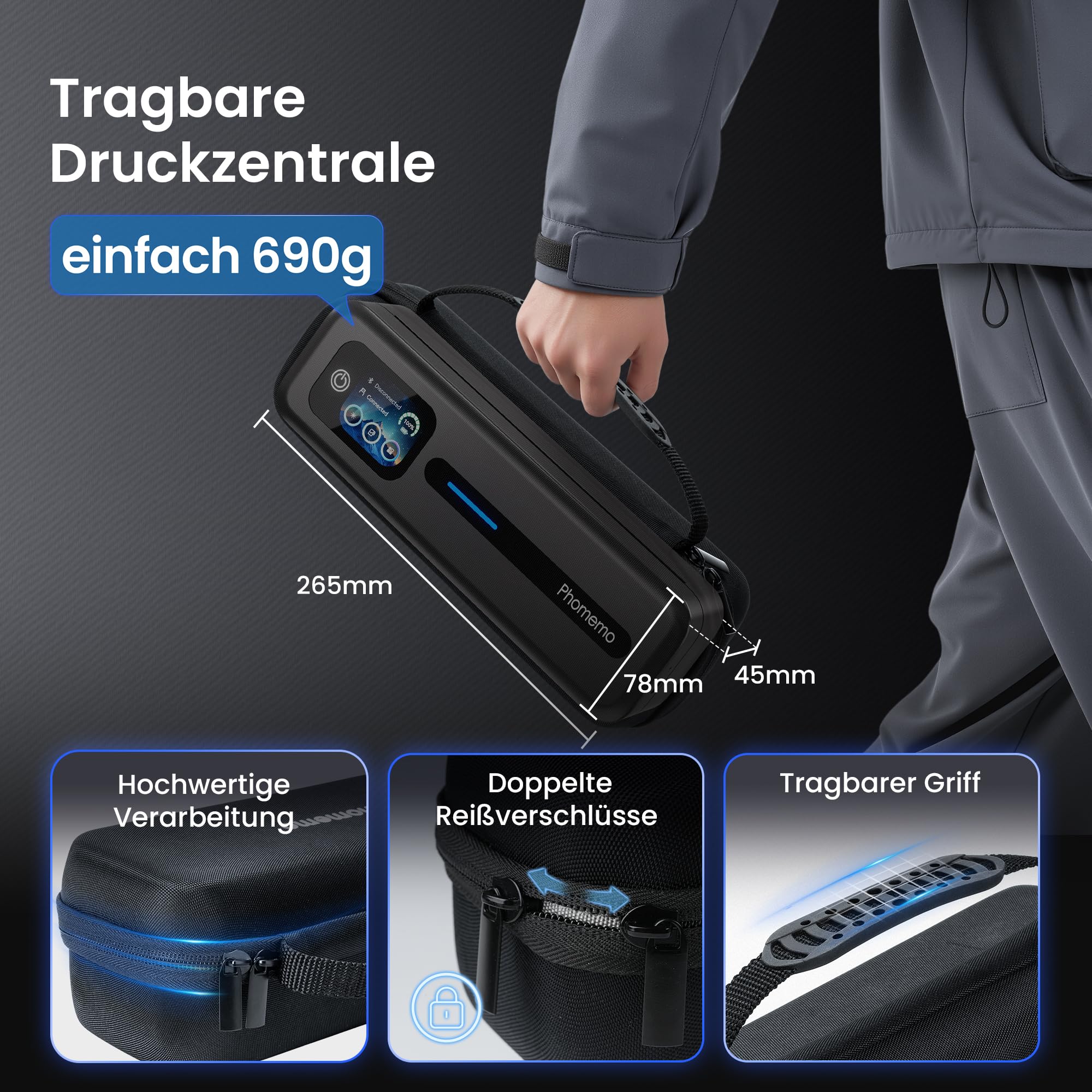 Phomemo M832D Thermodrucker A4, Touchscreen Mobiler Drucker für Zuhause, 300 DPI Thermodrucker Kompatibel mit Android & iOS, Handy & Laptop,Tragbarer Drucker mit Tragetasche und 3 Rollen Thermopapier