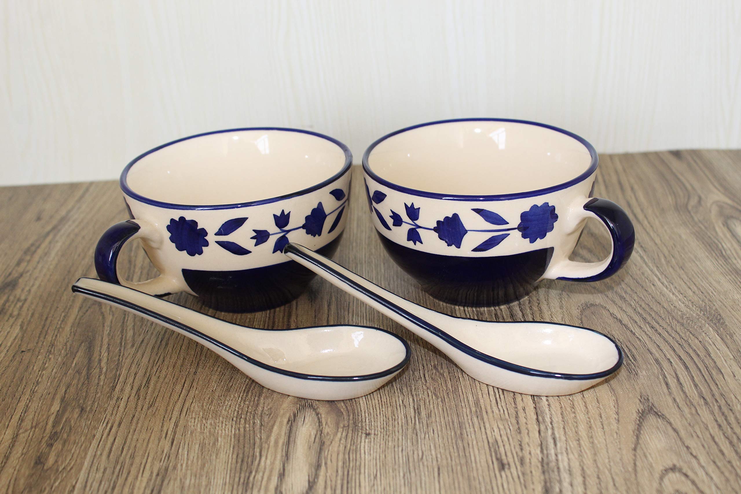Mirakii Ceramic Handmade Printed Soup Cup or Bowl   300 ml with Spoon (Set of 2) - Image 4 thumbnail