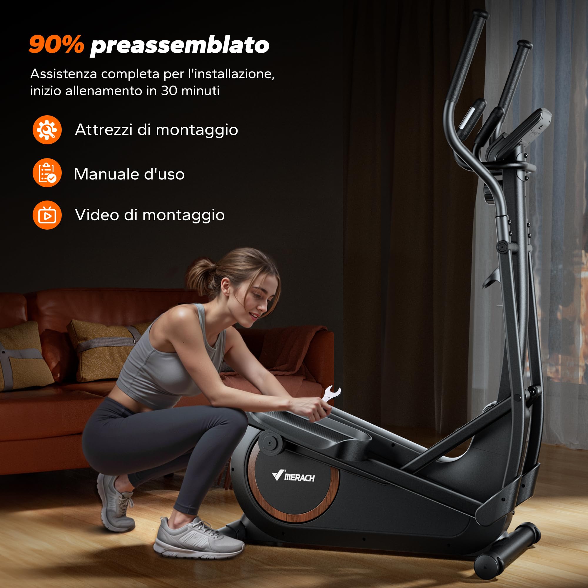 MERACH Ellittica per Casa con Passo da 42 cm, Crosstrainer Magnetico Ultra Silenzioso con 16 Livelli di Resistenza, App Proprietaria, Allenamento Cardio Efficace, Supporta fino a 150 kg