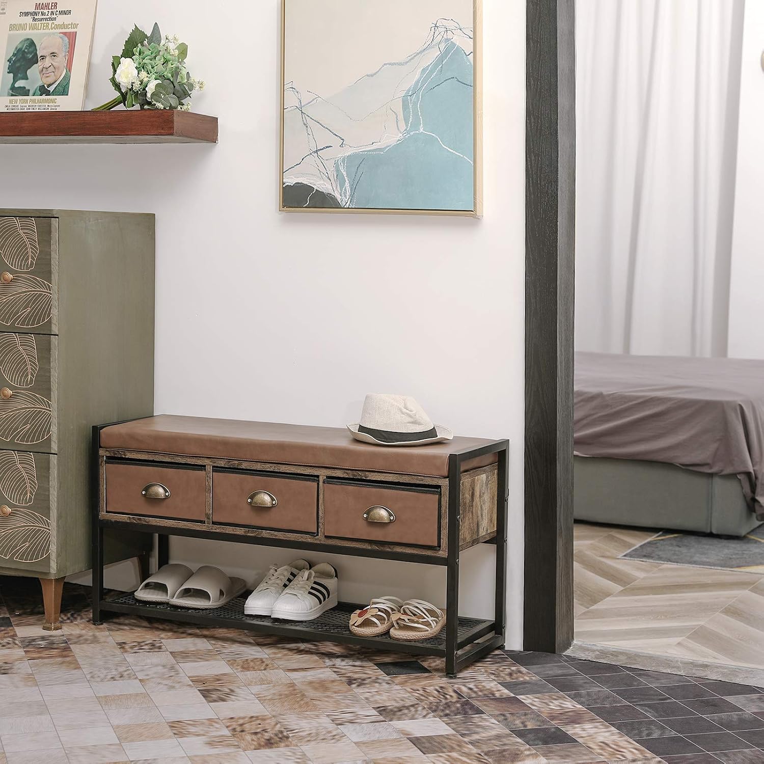 80% Off Discount X-cosrack Industrial Shoe Bench Rack, 3-Tier Shoe Storage Organizer Shelf, Cushion Storage Bench with 3 Drawers &Mesh Shelf for Bedroom Hallway Entryway Living Room,Brown and Black Black Friday Sale 2022 X-cosrack Industrial Shoe Bench Rack, 3-Tier Shoe Storage Organizer Shelf, Cushion Storage Bench with 3 Drawers &Mesh Shelf for Bedroom Hallway Entryway Living Room,Brown and Black