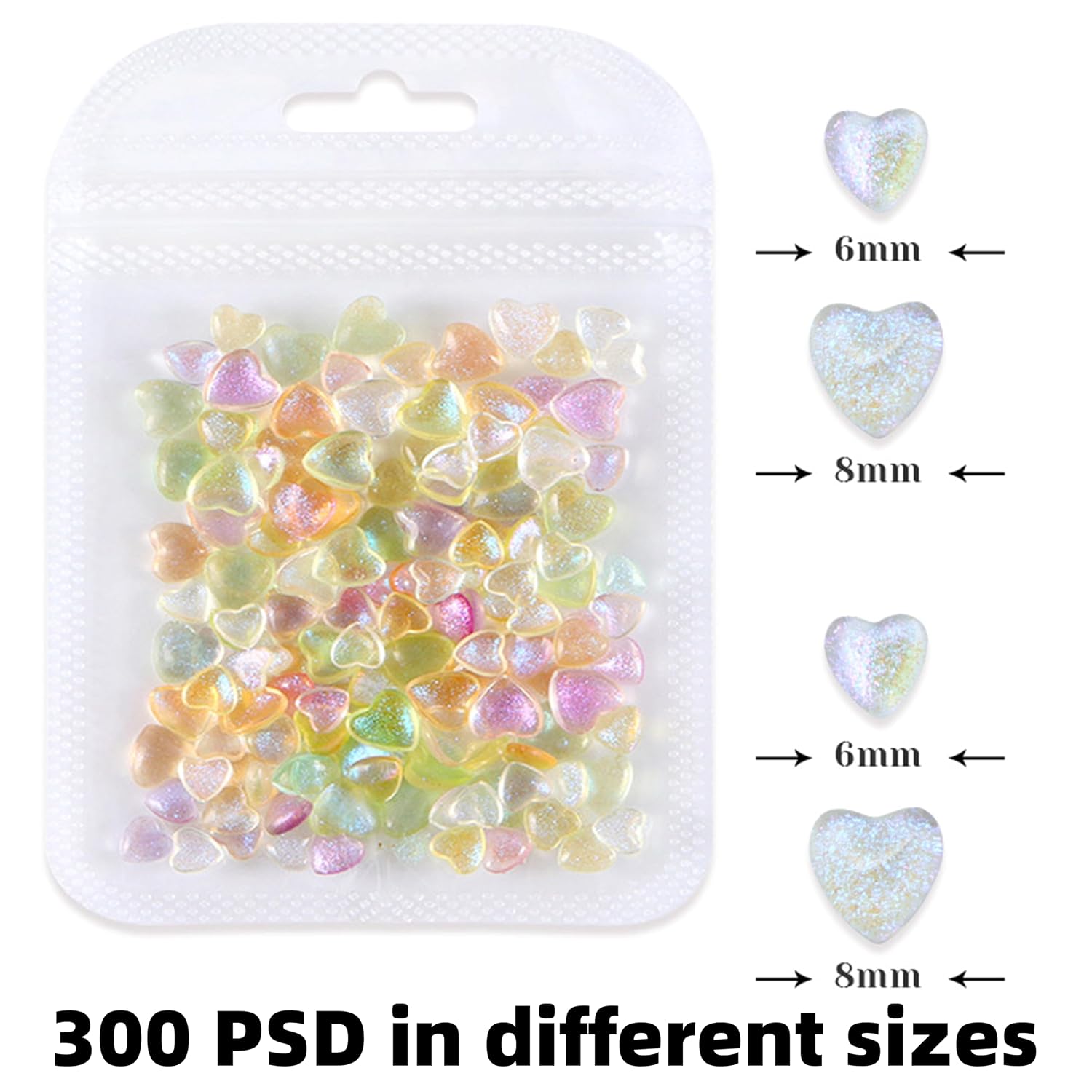300Pcs 3D Aurora Heart Nail Charms 3D Mixed Size Love Hearts Nail Rhinestones Jelly Resin Colored Peach Hearts Jewelry Diamonds for Acrylic Nails Valentines Aurora Gradient Heart Nails Gems for Women