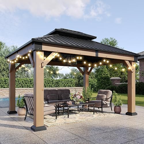 Aoxun 10' x 12' Outdoor Wood Gazebo, Hardtop Gazebo Permanent