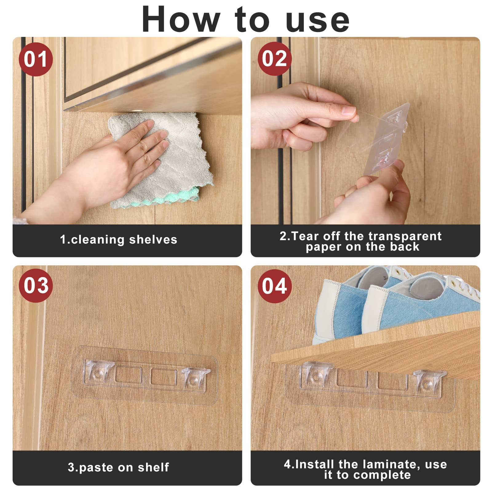 Supporti Mensola Autoadesivi Trasparenti 8 Pezzi - 15x7 Cm, Portata 10 Kg Ciascuno - Foto 7