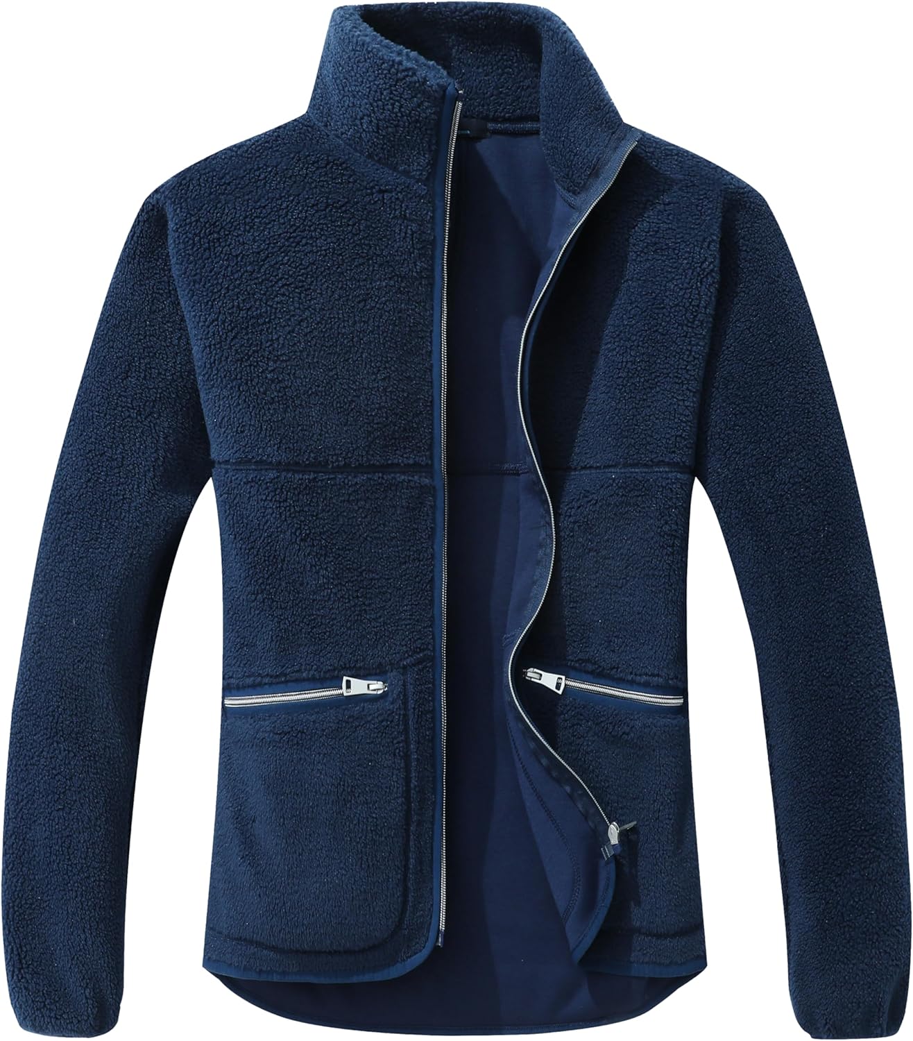 GIMECEN Women's Fuzzy Fleece Jacket Long Sleeve Zip Up Sherpa Coat Soft Polar Outerwear with Zipper Pockets