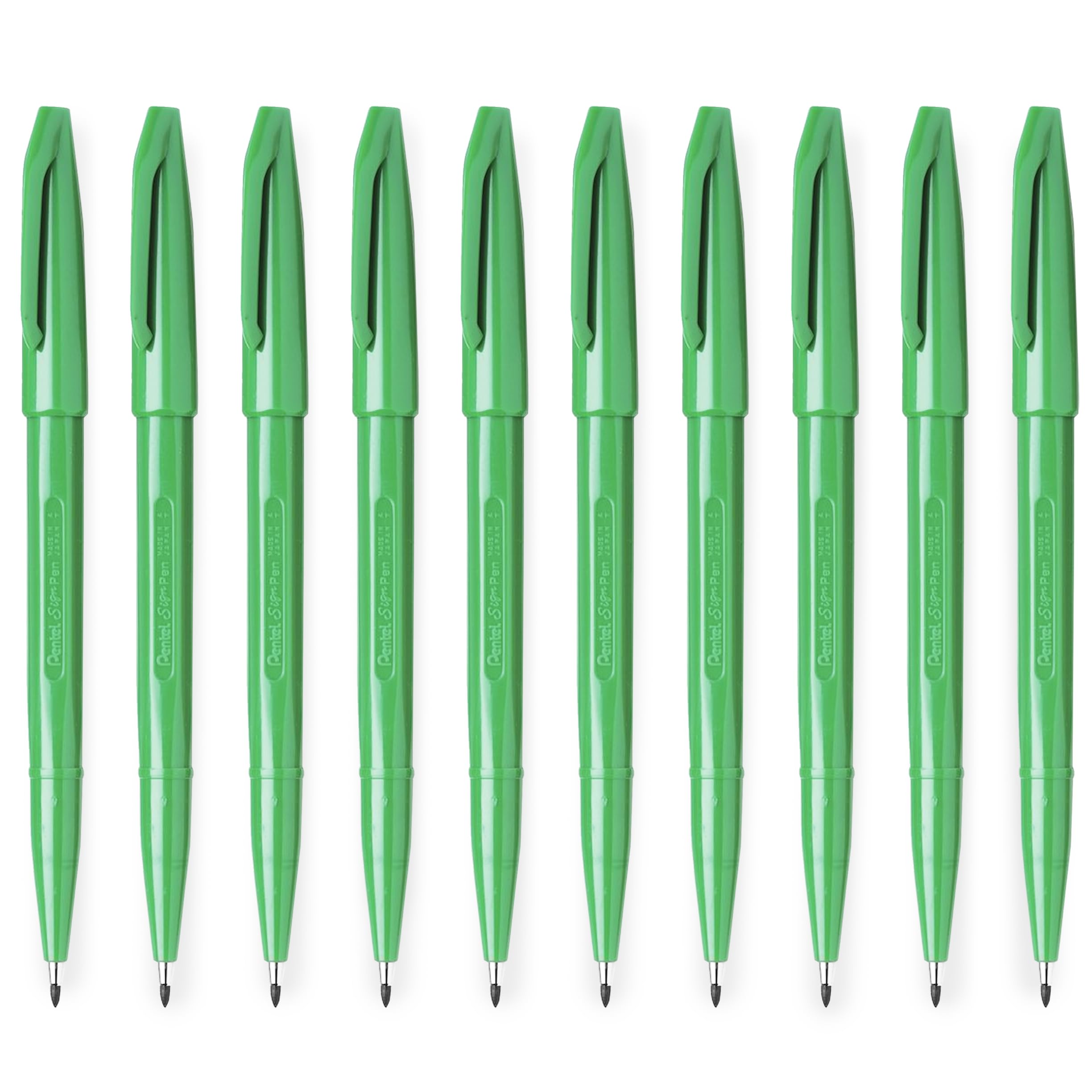 Pentel S520 Original Sign Pen Fibre Tip Marker Fineliner Pens - 2mm Nib - 1mm Line - Green (10)
