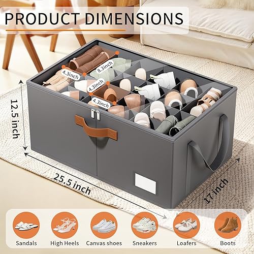 Miniatura 2 de Paquete de 2 organizadores de zapatos para armario, se adapta a hasta 20-40 pares, contenedores de almacenamiento apilables con cubierta