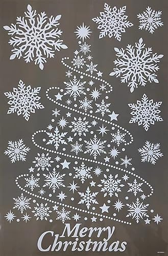 Miniatura 4 de bCreative - Calcomanías de Navidad e invierno, calcomanías de vidrio para ventana, decoraciones de bricolaje, 4 hojas surtidas, copo de nieve de