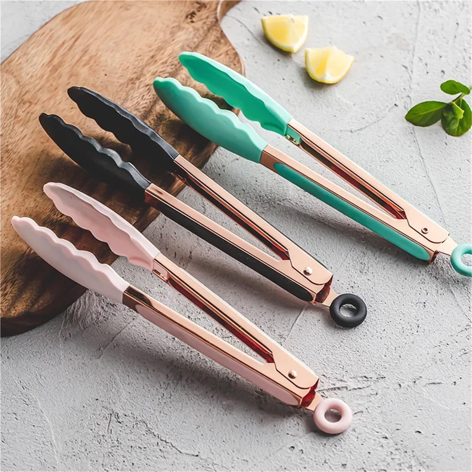 Küchenzangen-Set 3 Teile/satz 9 Zoll Silikon Clips Brot Grill Zange Steak Clip Lebensmittel Clips BBQ Kochen Backen Salat Küche Zubehör Für die Küche(Gold pink)